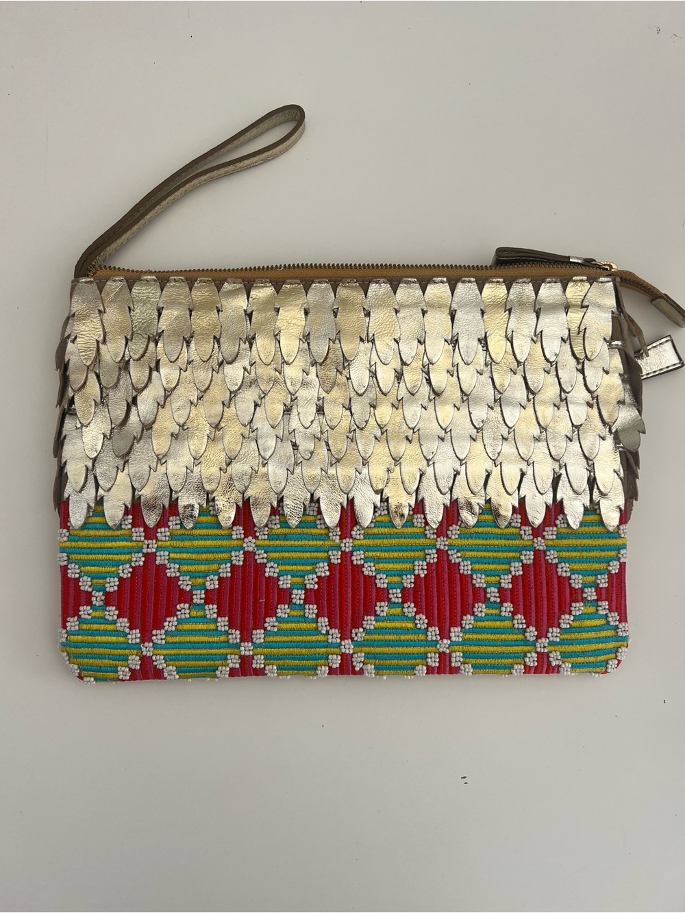 Anthropology Jasper and Jerra wrist leaf and beaded handbag